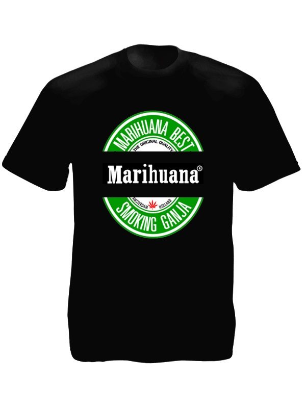 Tee-Shirt Noir Homme Cannabis Amsterdam Hollande Manches Courtes