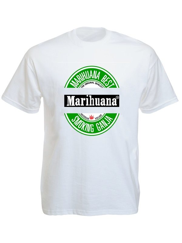 Tee-Shirt Blanc Marihuana Smoking Ganja Holland Manches Courtes