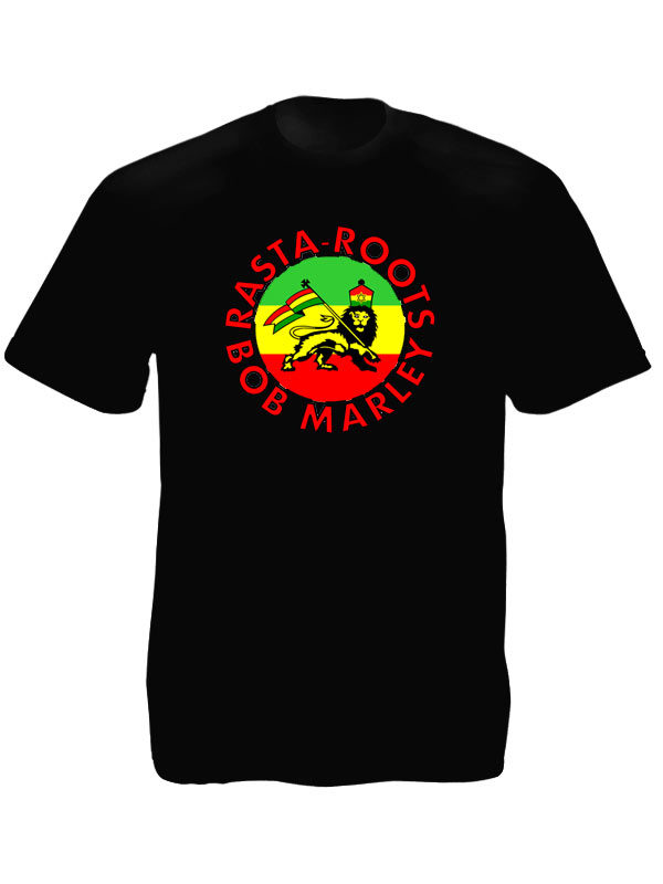 Bob Marley T-Shirt Noir Manches Courtes Rasta Roots pour Homme