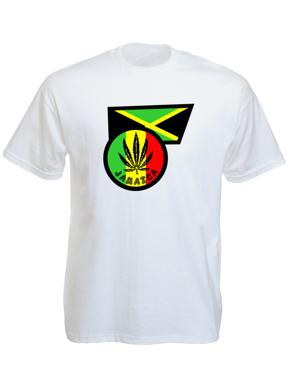 Drapeau Jamaïque Tee Shirt Blanc Homme Rasta Manches Courtes