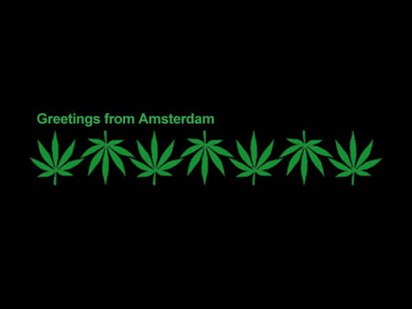 Feuilles de Cannabis T-Shirt Noir Souvenir Amsterdam à Manches Courtes