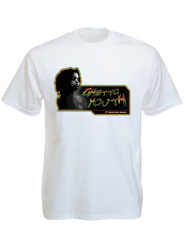 Ghetto Youth Tshirt Blanc Coupe Large pour Homme Manches Courtes