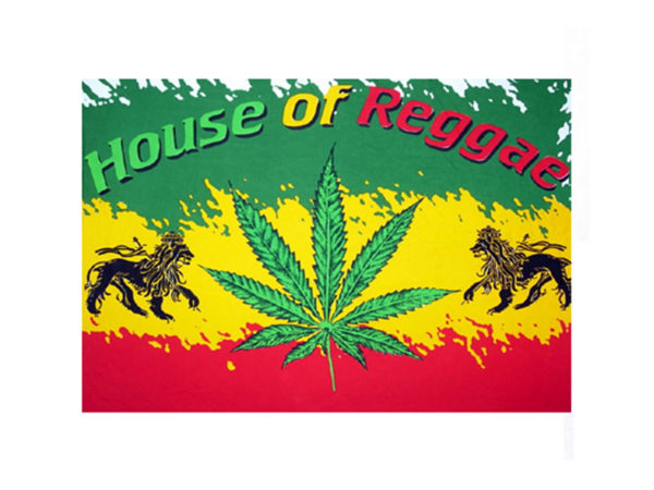 House of Reggae T-Shirt Blanc Manches Courtes Lion de Judah et Ganja