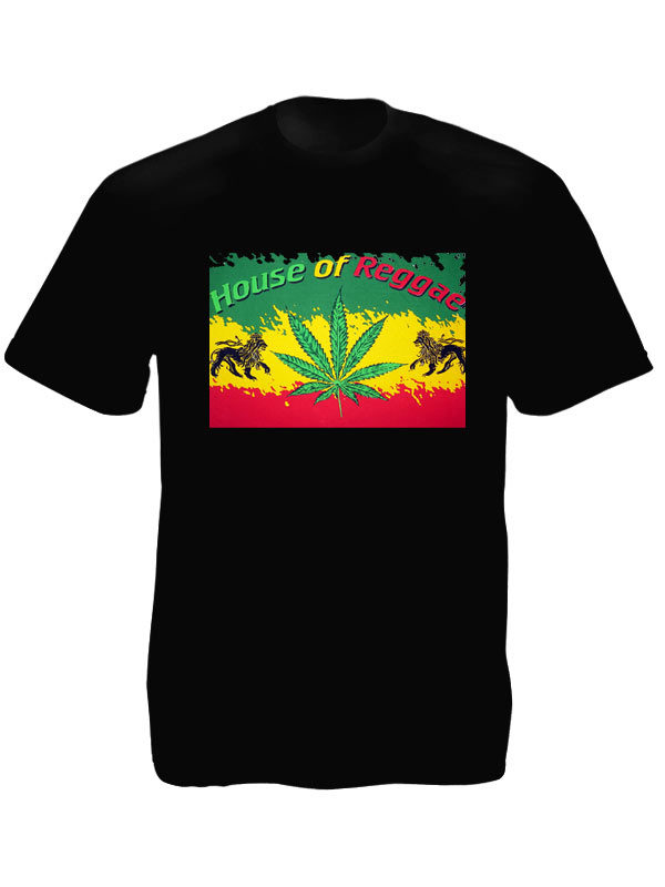 House of Reggae T-Shirt Noir Manches Courtes Rastafari