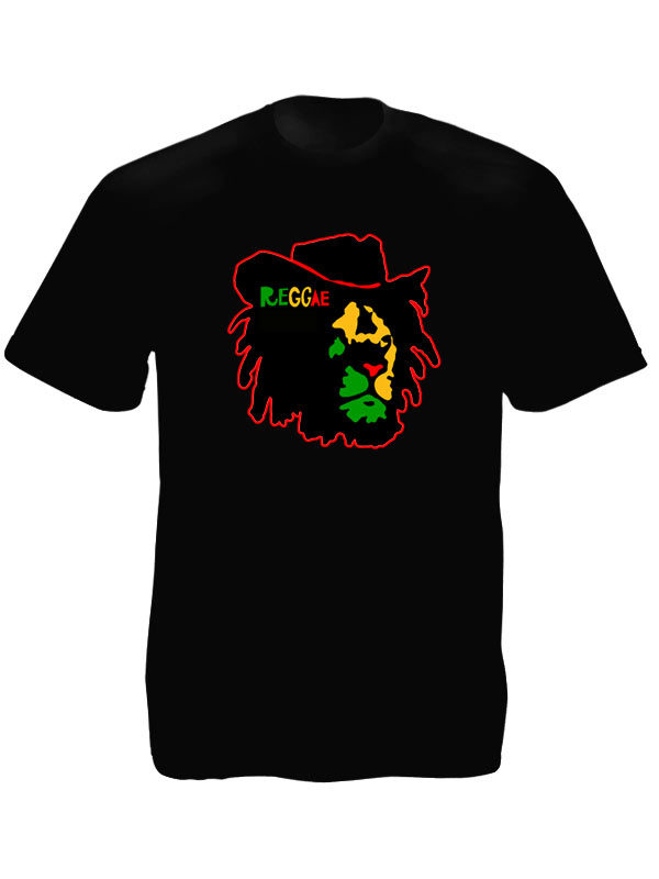 Lion Rasta T-Shirt Noir à Manches Courtes Reggae en Coton