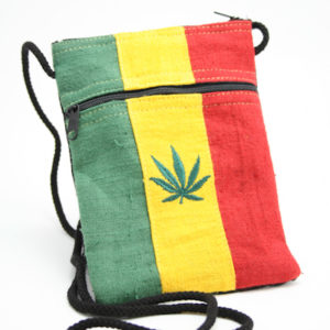 Grand Sac Passeport Feuille de Cannabis Lignes Verticales Chanvre 14x20 cm