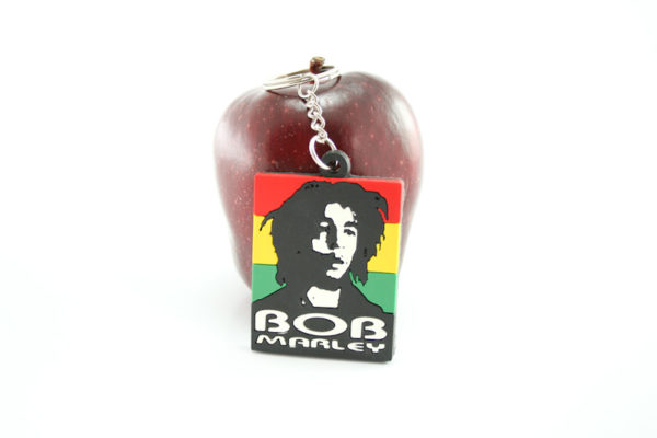 Porte-Clé Bob Marley Portrait Noir et Blanc sur Fond Couleur Vert Jaune Rouge