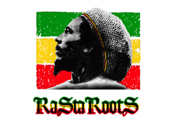 Rasta Roots Tee Shirt Blanc Imprimé Bob Marley Portant un Tam