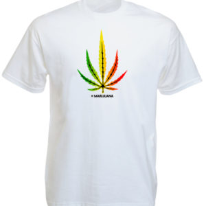 Rasta T-Shirt Blanc Manches Courtes avec Feuille de Marijuana
