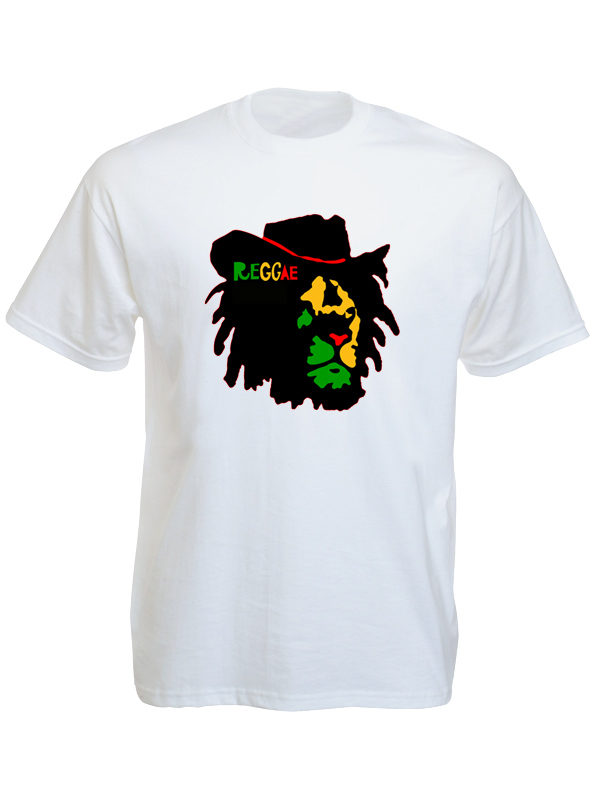 Reggae T-Shirt Blanc Manches Courtes Lion de Judah Rasta
