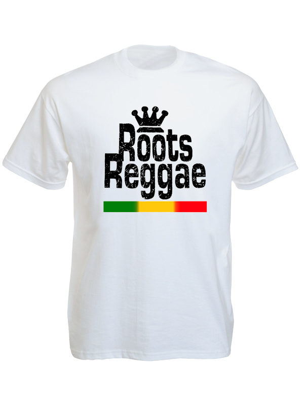 Roots Reggae T-Shirt Blanc Manches Courtes en Coton pour Homme