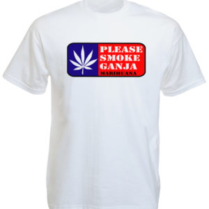 T-Shirt Blanc Panneau Please Smoke Ganja Manches Courtes Hommes