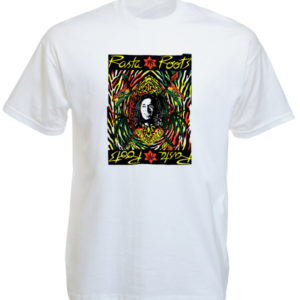 T-Shirt Blanc Style Rasta Roots Tête de Bob Marley Col Arrondi