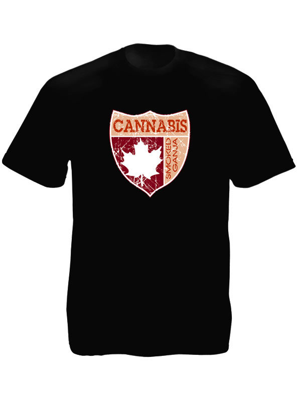 T-Shirt Coloris Noir Taille Large Smoked Cannabis Canada Manches Courtes
