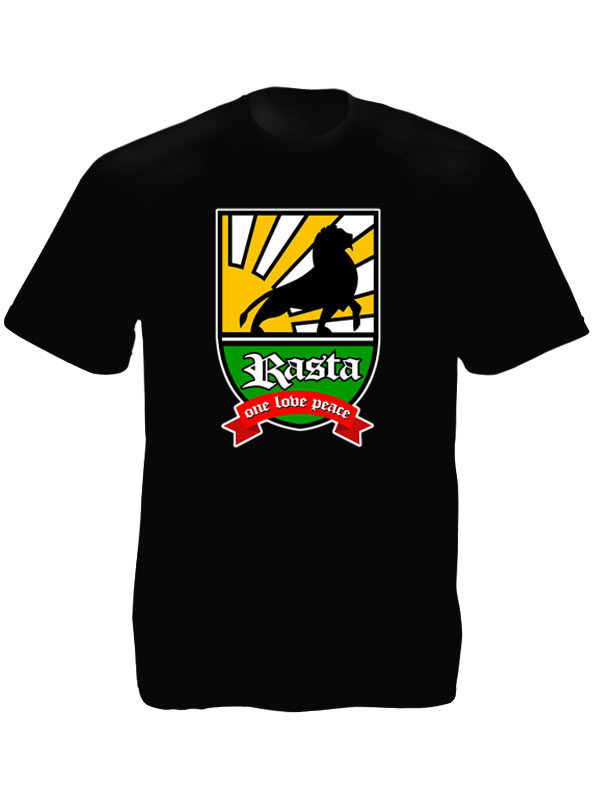 T-Shirt Noir Homme Emblème Rasta Lion de Juda sur Soleil Levant