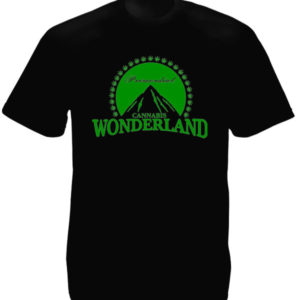 T-Shirt Noir Humour Cannabis Pays des Merveilles Coton Naturel Taille L