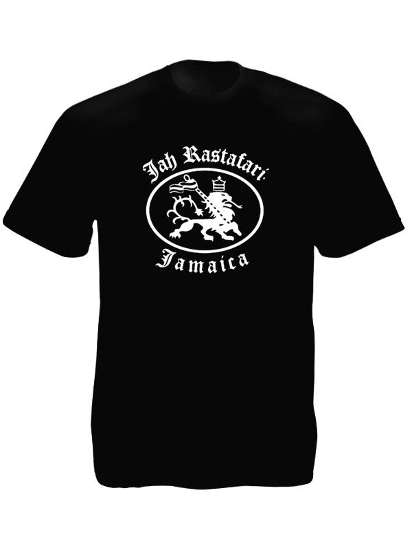 Lion de Juda T-Shirt Noir avec Manches Courtes Jah Rastafari Jamaica