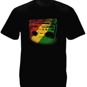 T-Shirt Noir Poste Radio Reggae Vert Jaune Rouge Manches Courtes