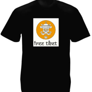 T-Shirt Noir Tibet Libre Symbole Bouddhisme Parasol Tibétain Manches Courtes