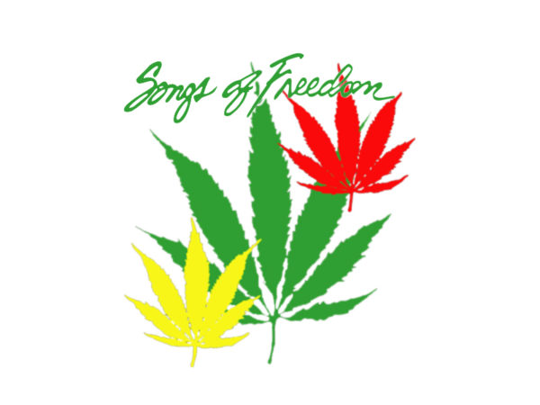 T-Shirt Blanc Reggae Manches Courtes Songs of Freedom Feuille de Cannabis Verte