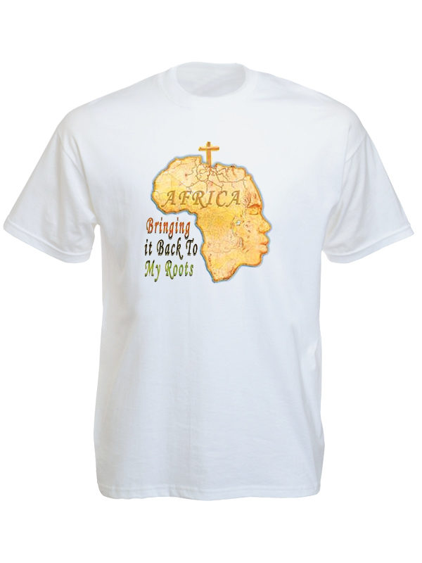 Tee Shirt Blanc en Coton Message Rasta Retour aux Origines en Afrique