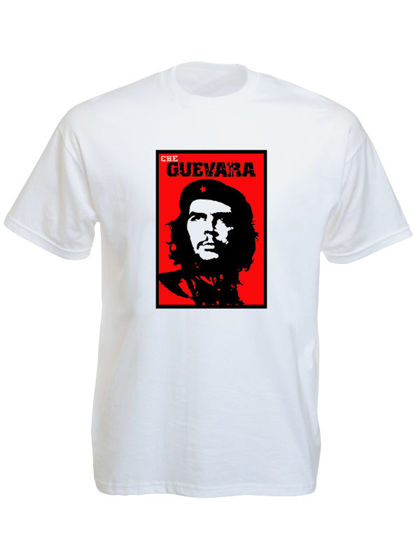 Tee Shirt Blanc Icône Che Guevara Fond Rouge en Coton Taille L