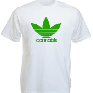 Tee Shirt Blanc Marrant Imitation Logo Adidas Feuille Cannabis