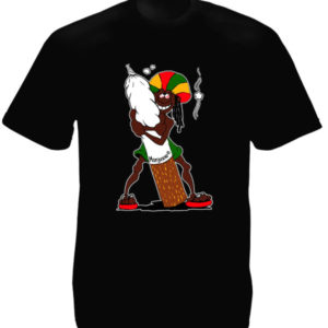 Tee Shirt Couleur Noire Imprimé Rasta Accro au Cannabis