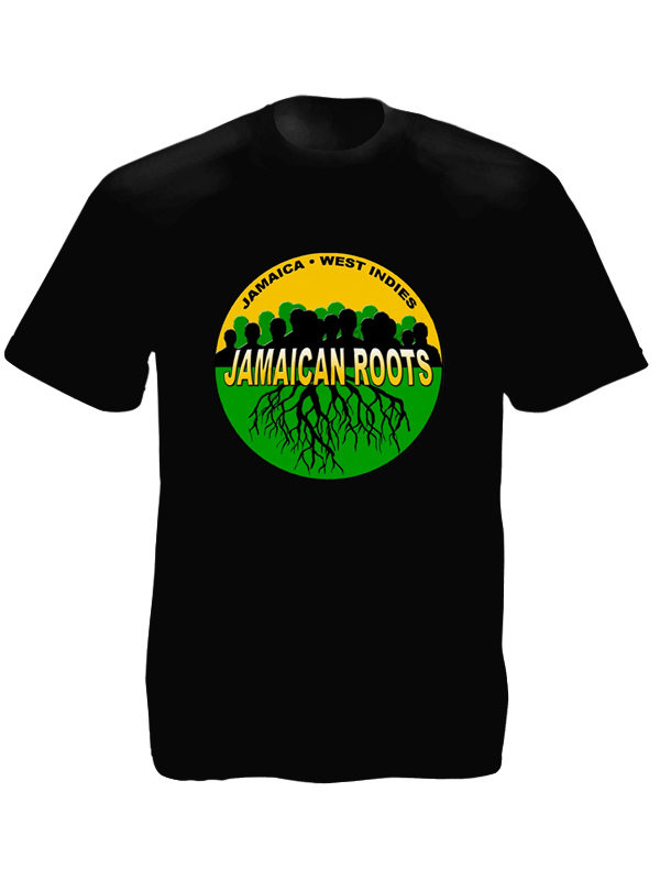 Tee Shirt Jamaïcain Noir Imprimé Vert Noir Jaune Manches Courtes