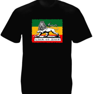Tee Shirt Noir Lion de Sion Emblème Rastafari Manches Courtes