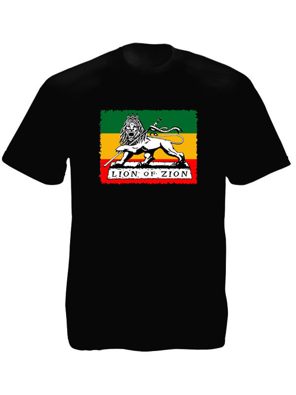 Tee Shirt Noir Lion de Sion Emblème Rastafari Manches Courtes