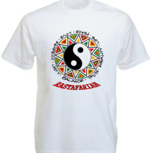 Tee Shirt Tribal Blanc Rastafari Yin Yang Manches Courtes en Coton