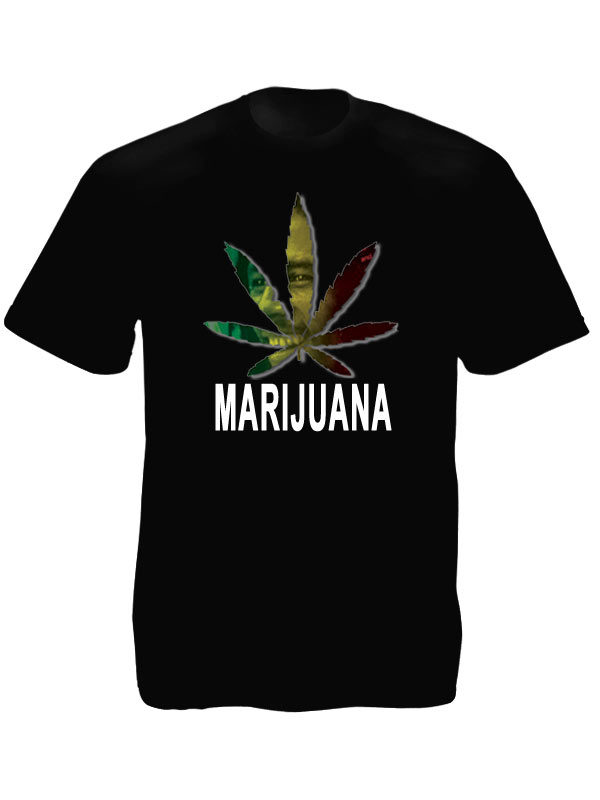 Marijuana T-Shirt Noir Manches Courtes de Reggae avec Bob Marley