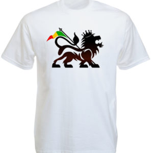 T-Shirt Blanc Manches Courtes Lion de Juda et Drapeau Rasta