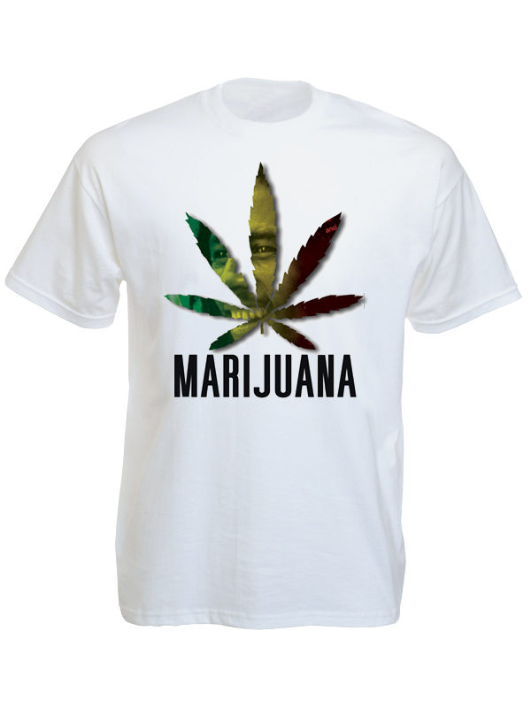 Bob Marley T-Shirt Blanc a Manches Courtes feuille de Marijuana