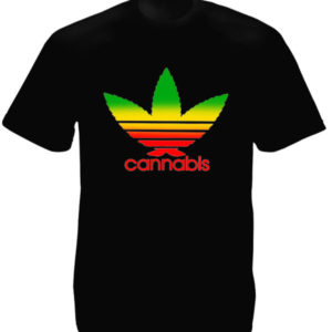 T-Shirt Noir Manches Courtes avec Logo Adidas en Feuille de Cannabis Verte Jaune