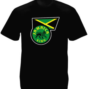 T-Shirt Noir Manches Courtes Drapeau de la Jamaïque Frappé du Lion de Juda