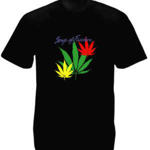 T-Shirt Noir Manches Courtes Songs of Freedom avec Feuilles de Cannabis aux Coul